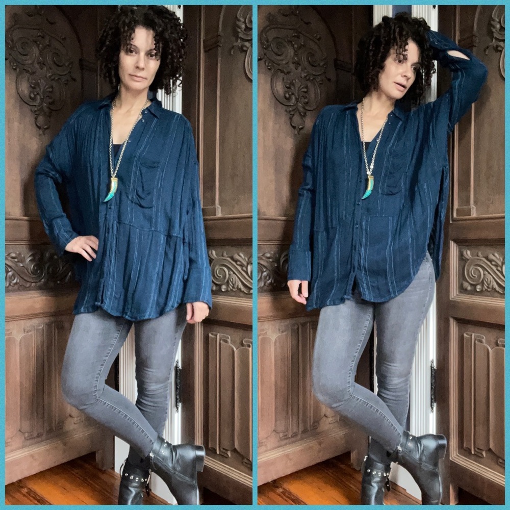 Free People Most Amazing Teal Color Button Down!